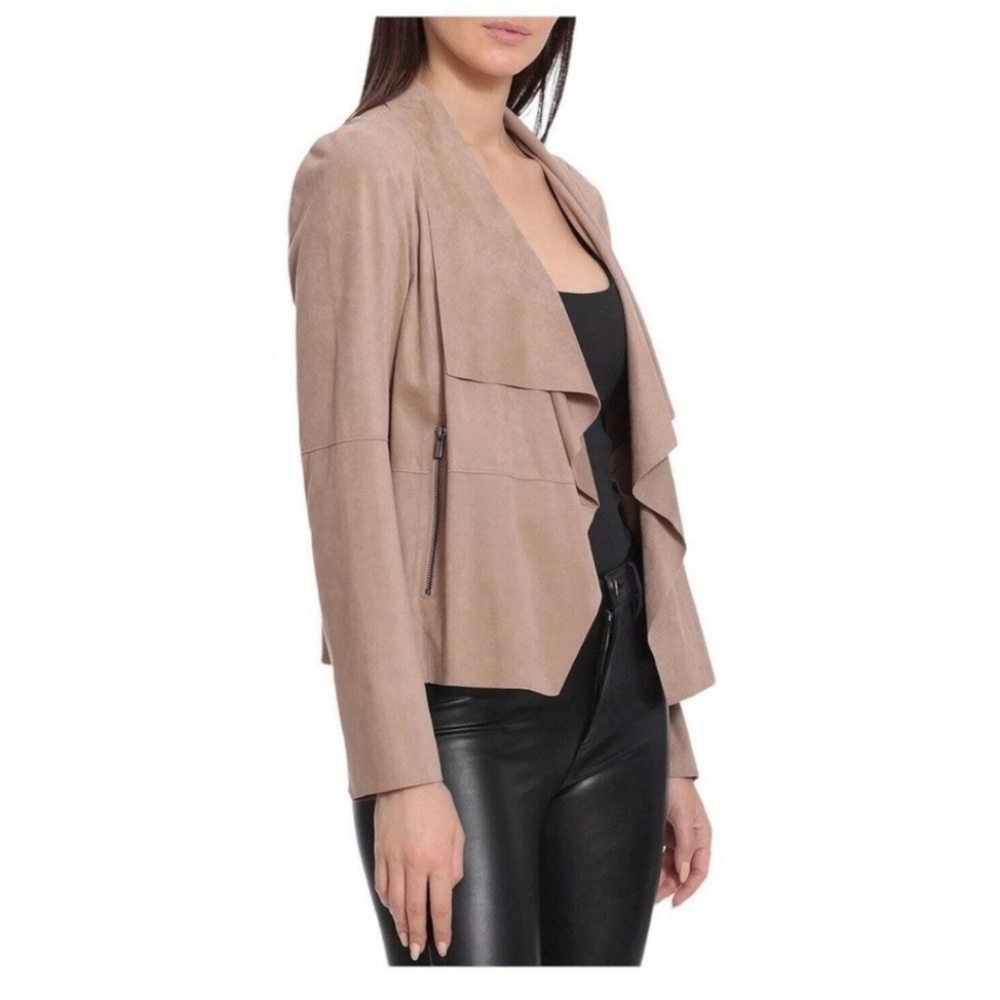 Bagatelle Collection Faux Suede Open Front Pocket Beige Womens Cardigan